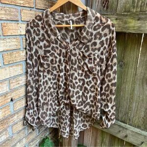 Free People Brown Leopard Print Blouse